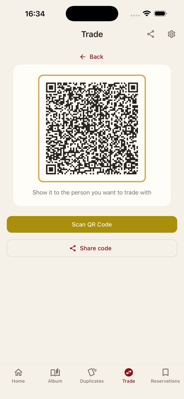 QR Code for peer-to-peer trades with friends